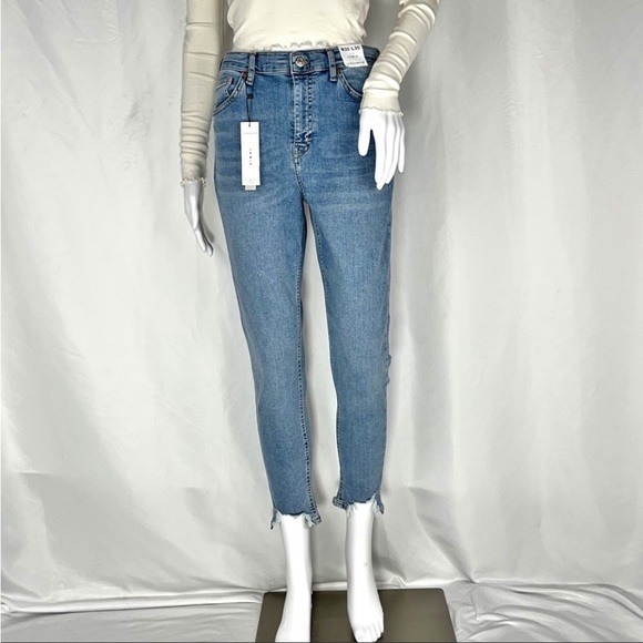 TopShop Jamie Blue High Waist Jagged Hem Skinny Jeans Sz28 Waist28” Inseam26.5” - Picture 4 of 16